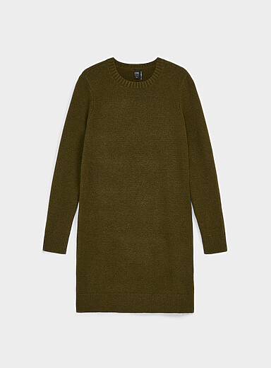 Ic&ocirc;ne Pine/Bottle Green Touch of wool plush knit crew-neck minidress for women