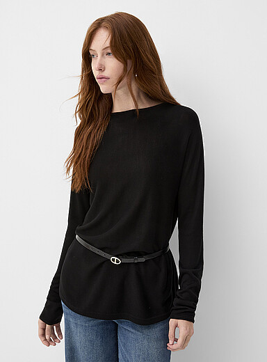 Contemporaine Black Rounded hem lightweight sweater for women