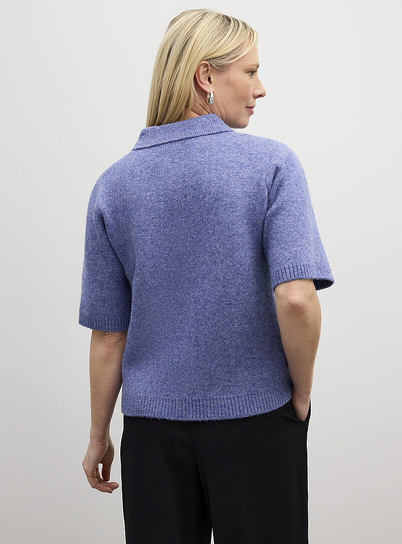 Contemporaine: Le cardigan moelleux col chemise uni Lilas pour femme