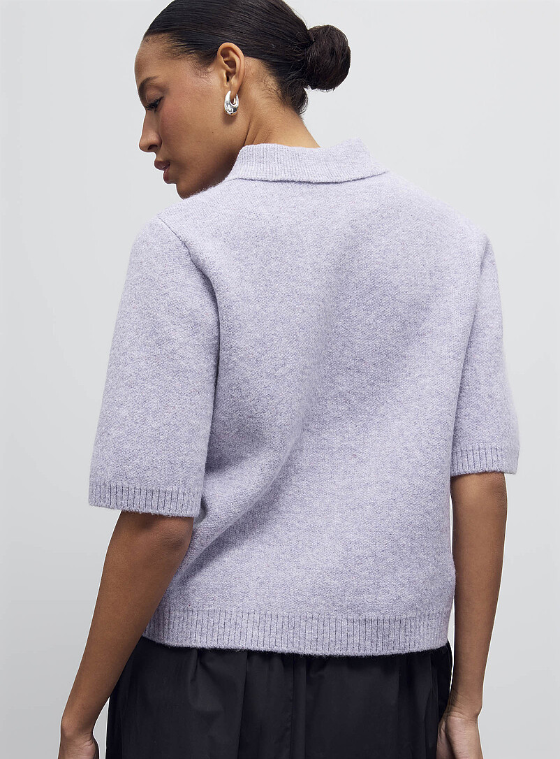 Contemporaine: Le cardigan moelleux col chemise uni Lilas pour femme