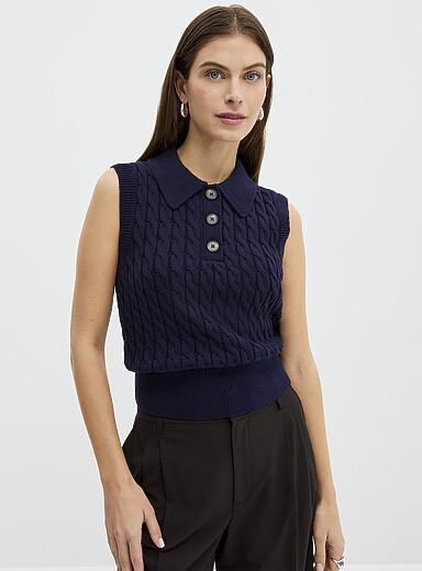 Polo collar cable-knit sweater vest