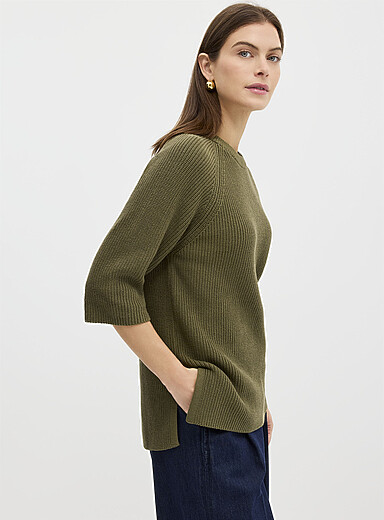 Contemporaine Mossy Green Raglan-sleeve tunic sweater for women
