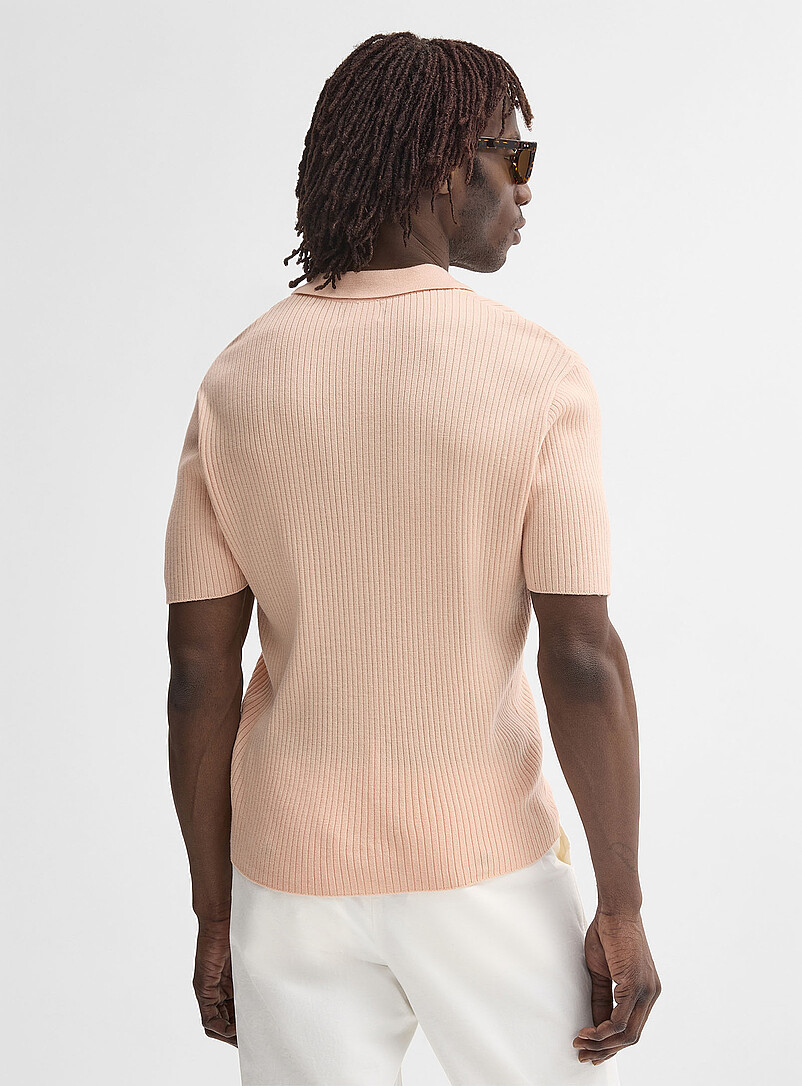 Le 31 Light blue  Ribbed responsible merino wool polo for men