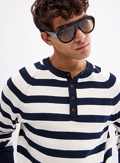 Nautical-stripe Henley sweater