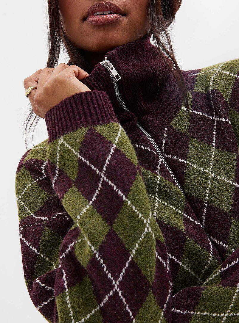 Loose jacquard knit zip-up cardigan | Contemporaine | Shop Women's