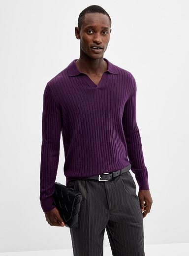 Le 31 Crimson Responsible merino wool flat-ribbed polo for men