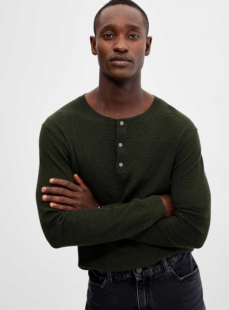 Responsible merino wool ribbed Henley sweater | Le 31 | Shop Men's