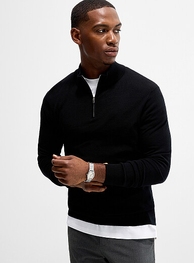 Responsible merino wool zipped-collar sweater