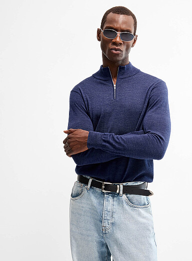 Responsible merino wool zipped-collar sweater