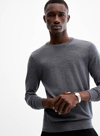 Le 31 Slate Grey Responsible merino wool crew-neck sweater for men