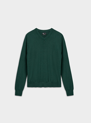 Le 31 Emerald Green Honeycomb knit V-neck sweater for men