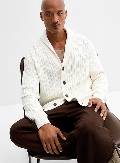 Le 31: Le cardigan c&ocirc;tes zigzags Blanc pour homme