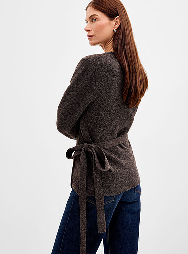 Contemporaine Chocolate/Espresso Felted knit crossover sweater for women