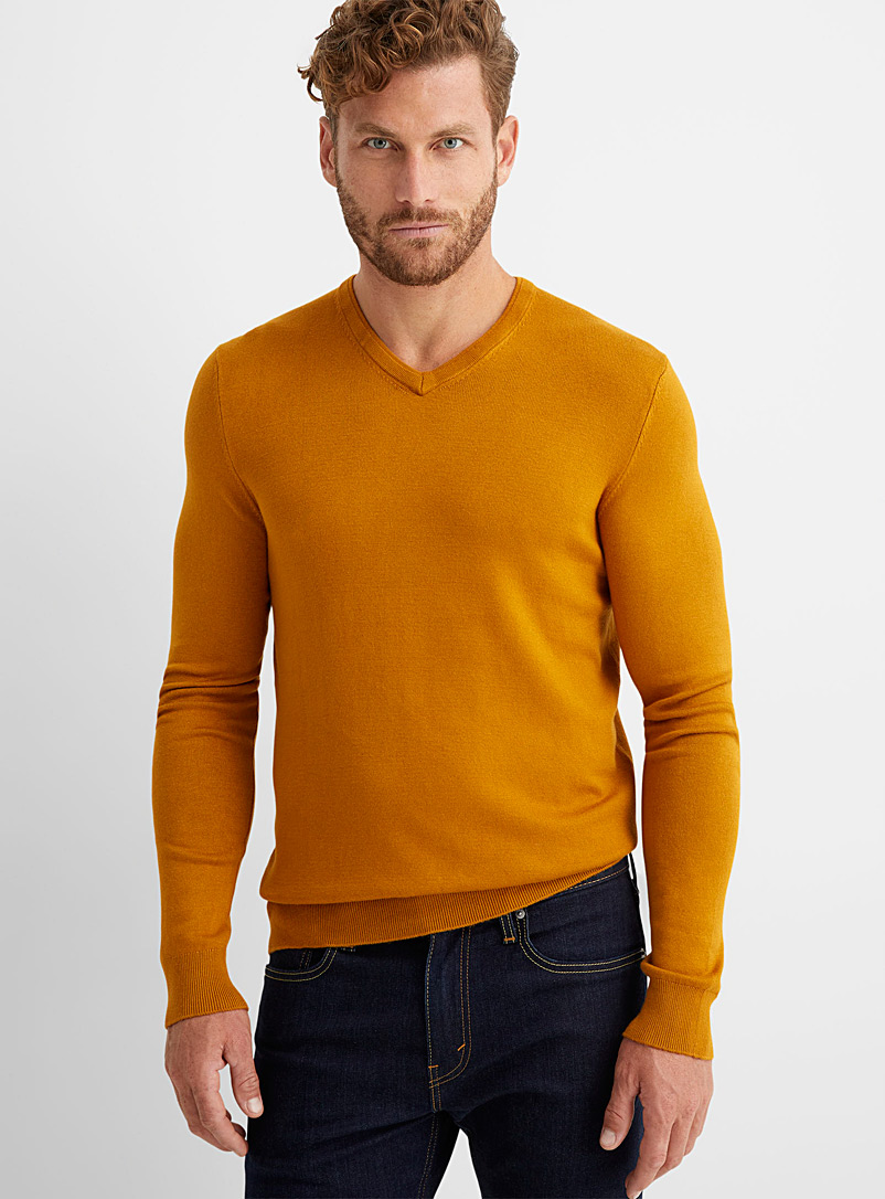 Le 31 Marine Blue Bamboo rayon V-neck sweater for men