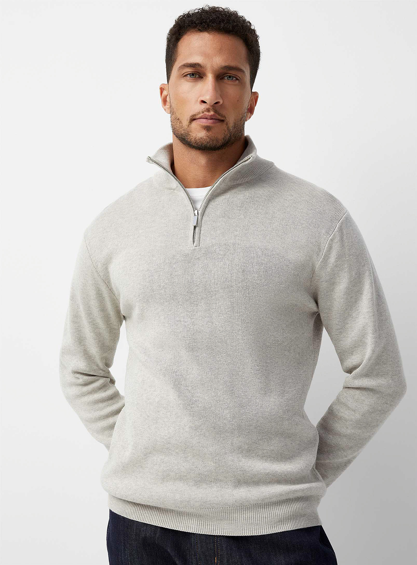 Le 31 Half-zip Minimalist Sweater In Patterned Ecru