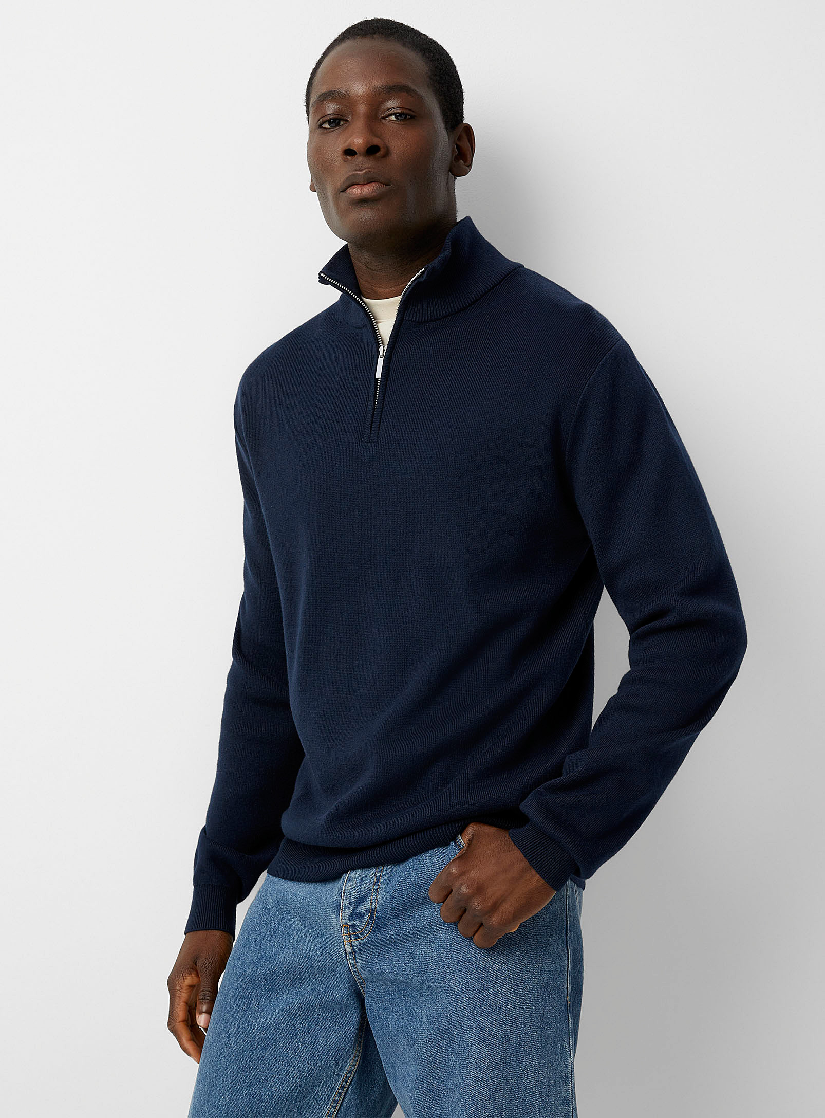 Le 31 Half-zip Minimalist Sweater In Marine Blue