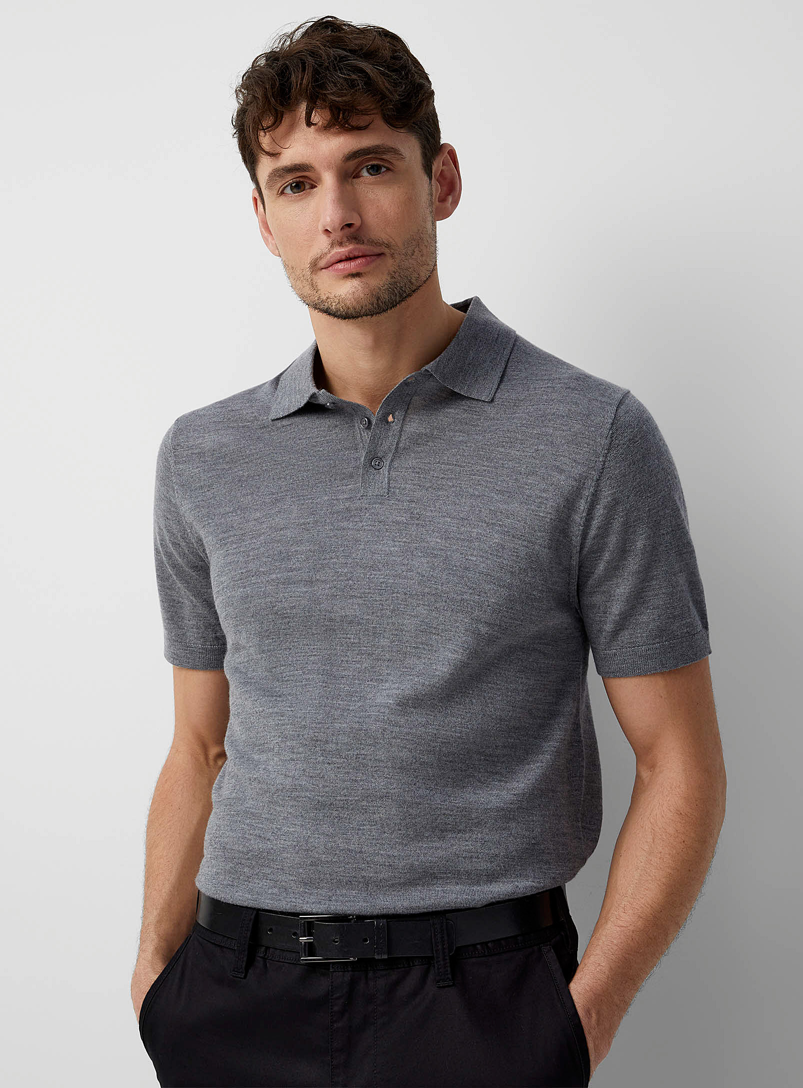 Le 31 Responsible Merino Wool Polo In Charcoal