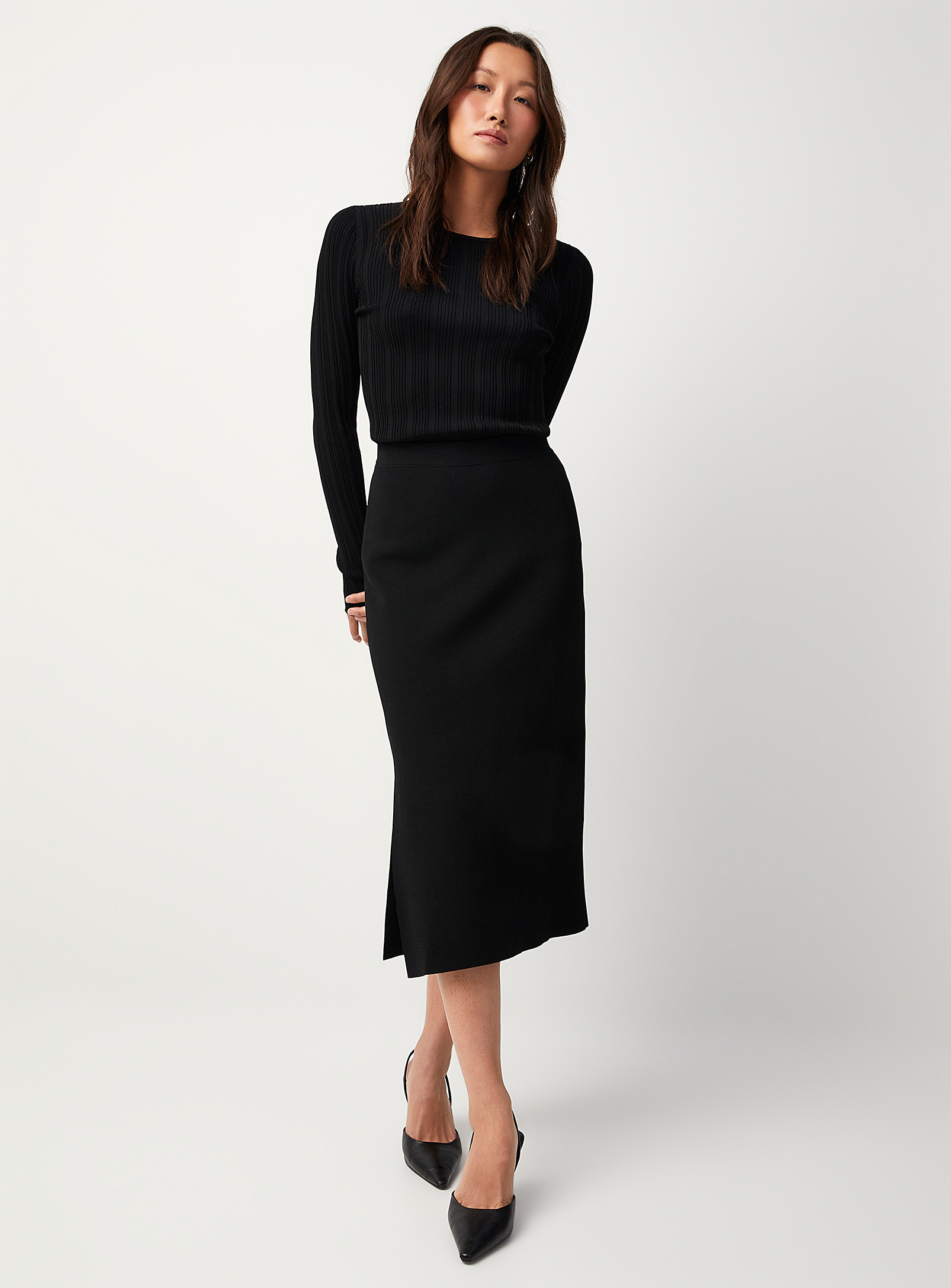 Contemporaine Thick Knit Pencil Skirt In Black