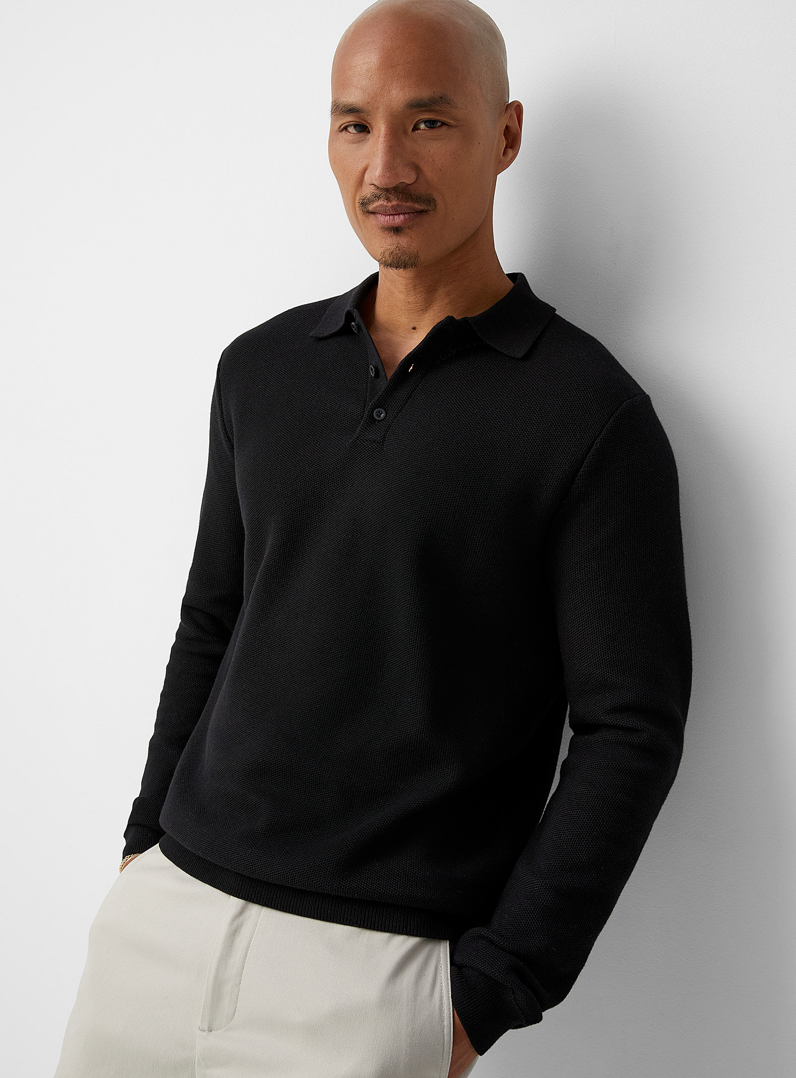 Le 31 Optical Honeycomb Knit Polo In Black