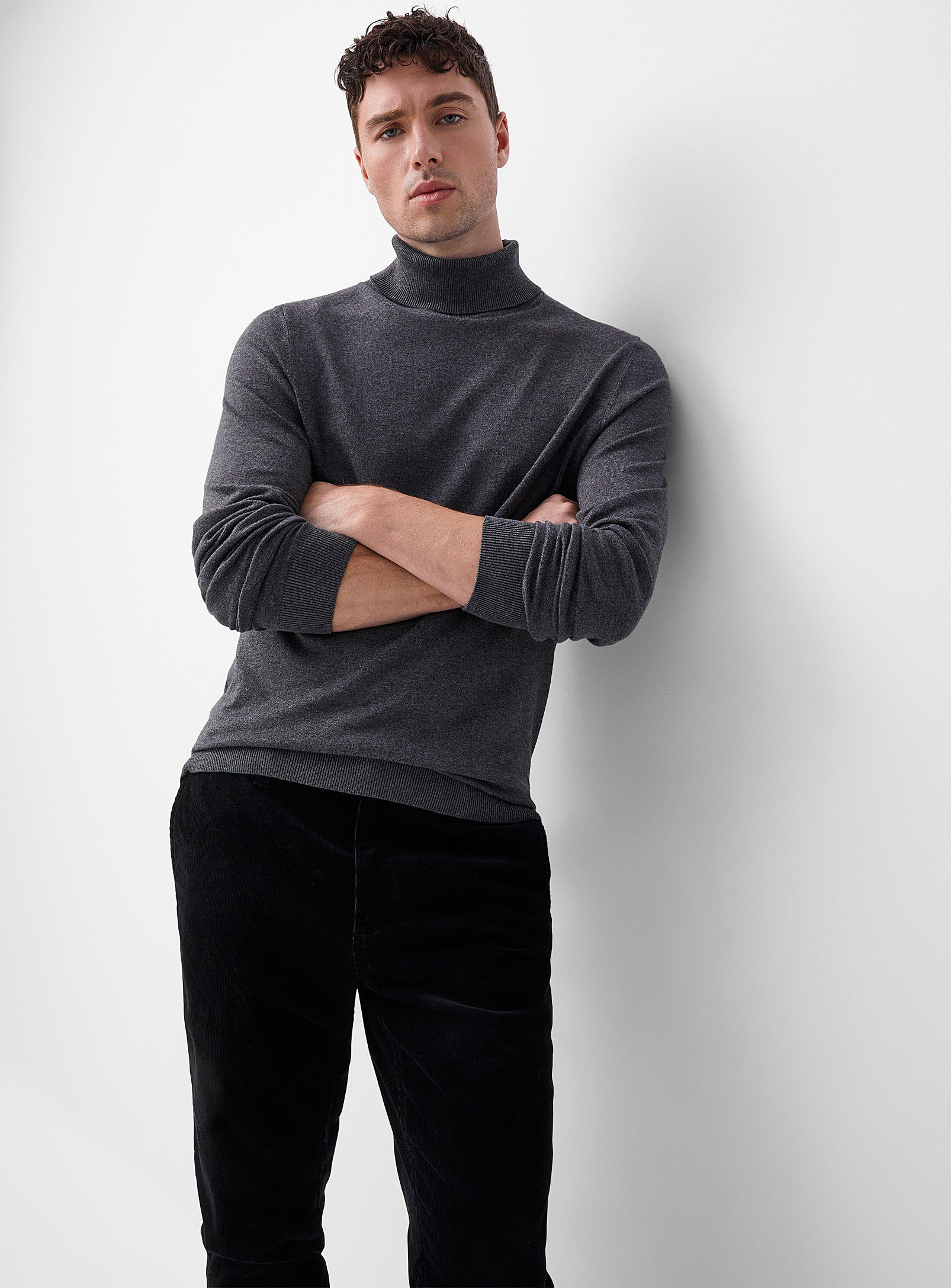 Le 31 Silky Knit Turtleneck In Charcoal