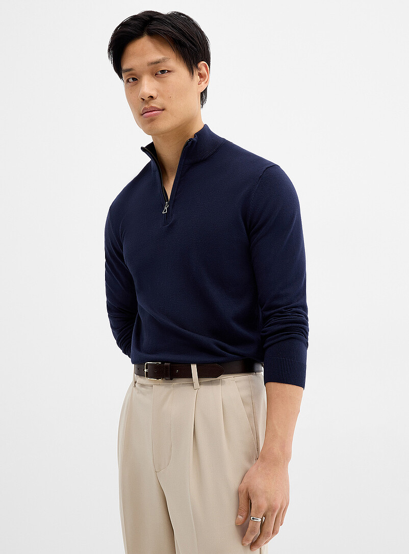 Zip-neck silky knit sweater product image (primary)
