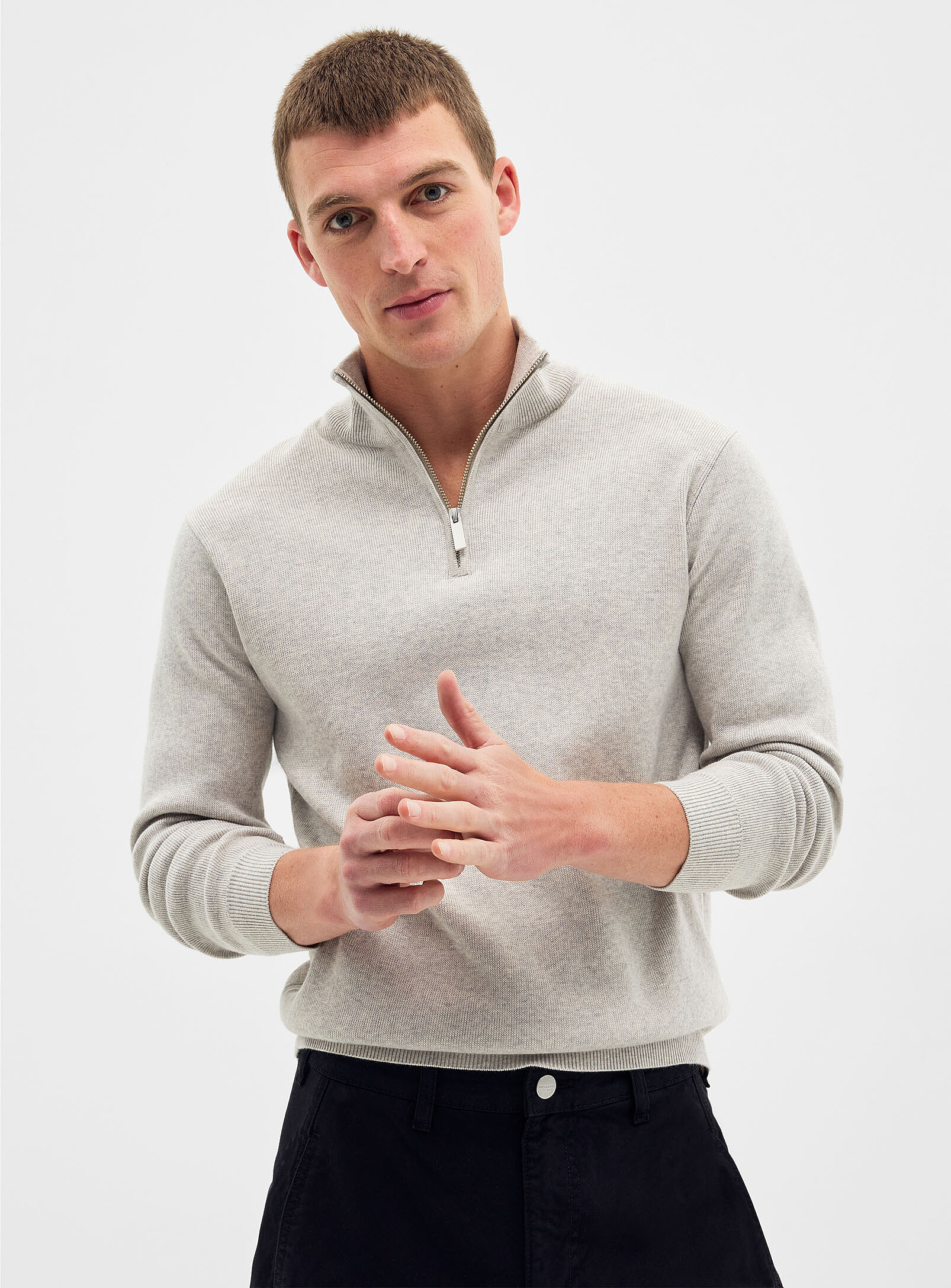 Zip-up mock-neck sweater