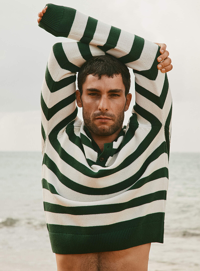 Nautical-stripe Henley sweater product image (primary)