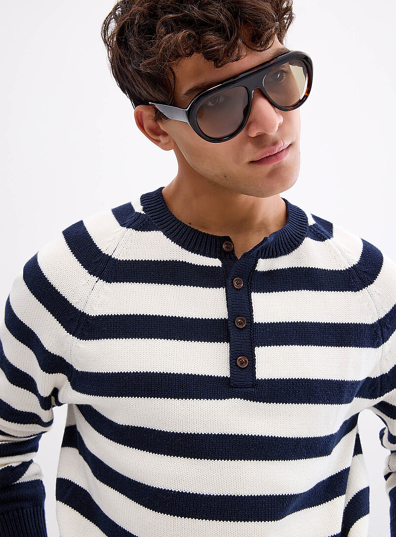 Nautical-Stripe Henley Sweater