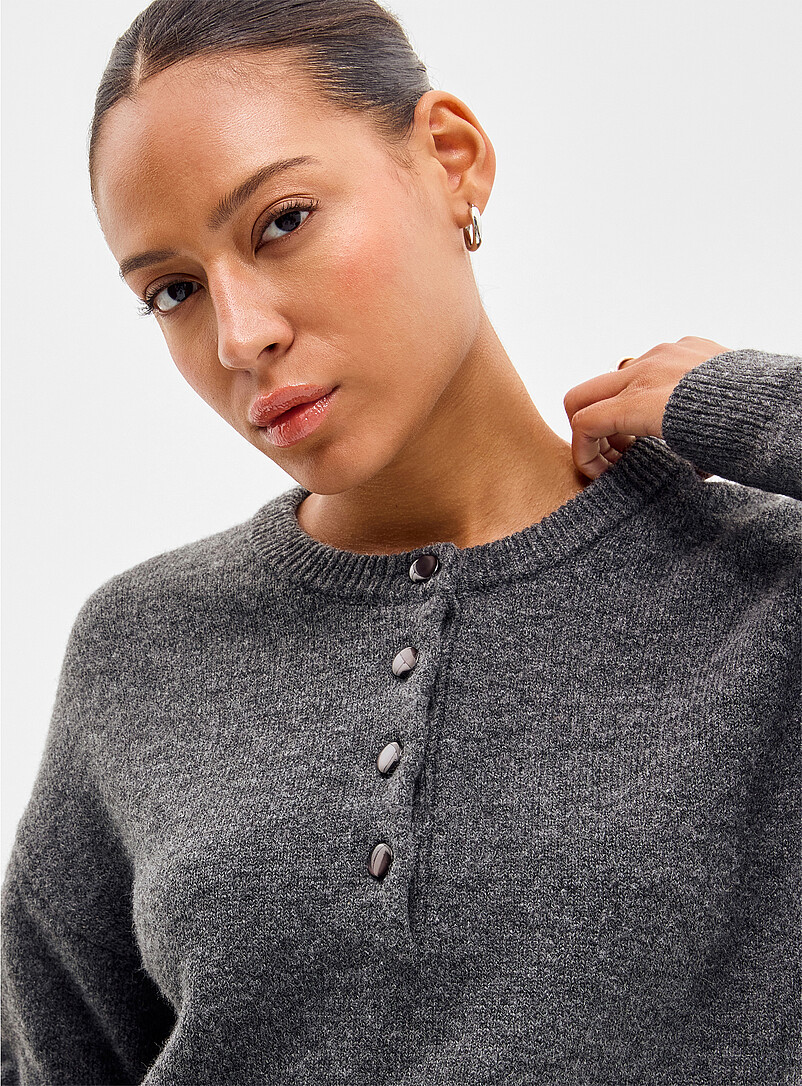 Solid felted knit Henley sweater product image 2