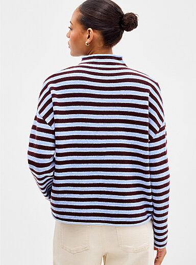 Striped funnel neck cardigan