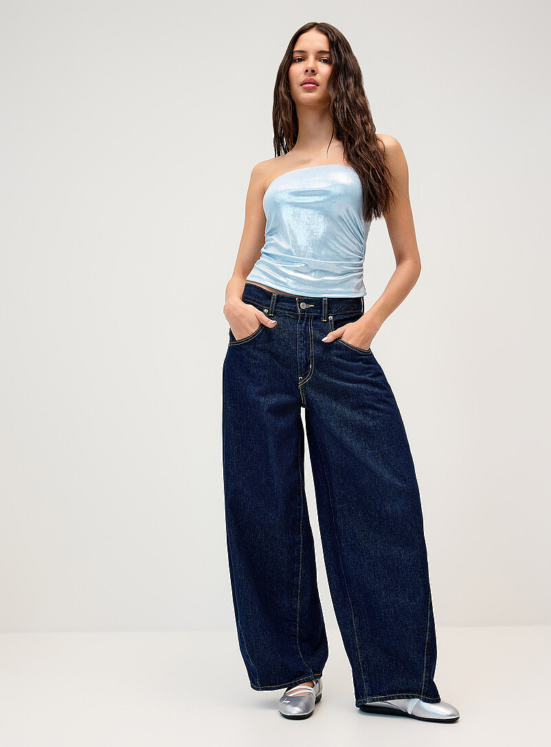 Twik Black Metallic effect cropped tube top for women