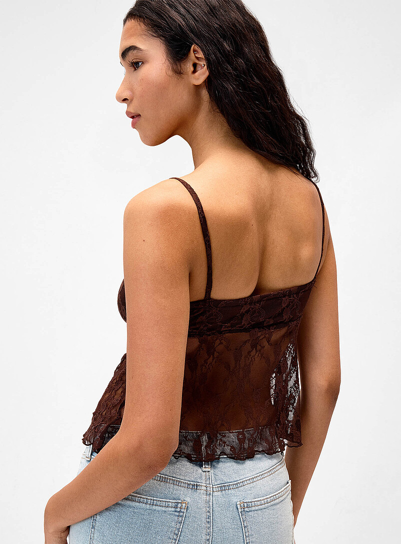 Twik Pink Frontal opening cropped lace babydoll cami for women