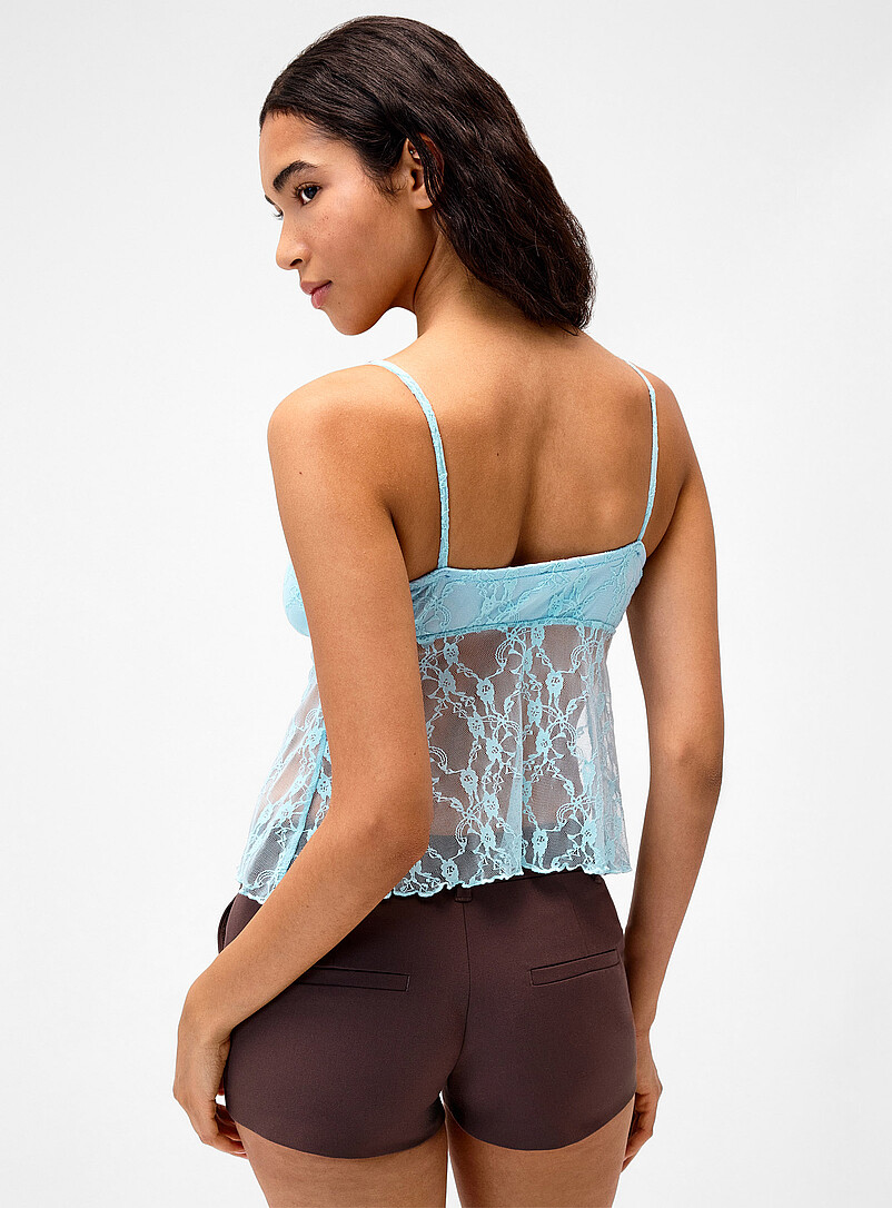 Twik Pink Frontal opening cropped lace babydoll cami for women