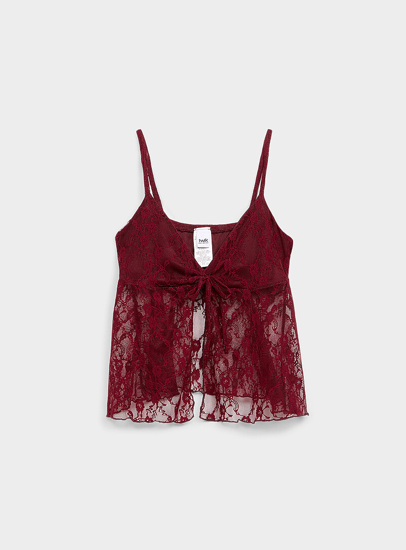 Twik: La camisole badydoll courte dentelle ouverture avant Rose pour femme