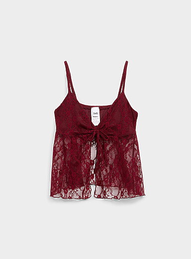 Frontal opening cropped lace babydoll cami