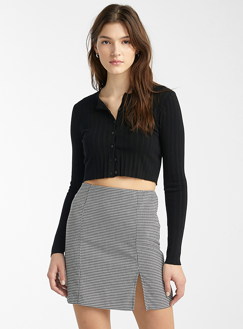 Twik Patterned Black Mini-slit fitted skirt for women