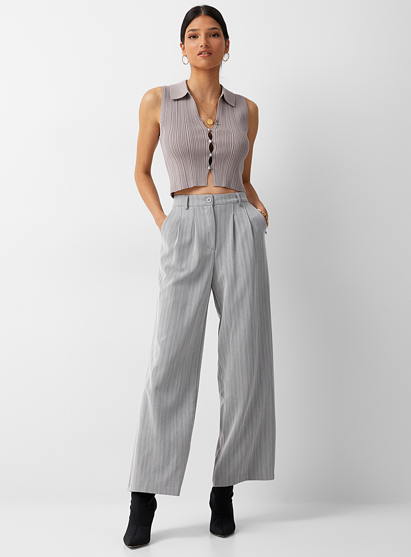 Icône Grey Wide-leg pinstripe pant for women