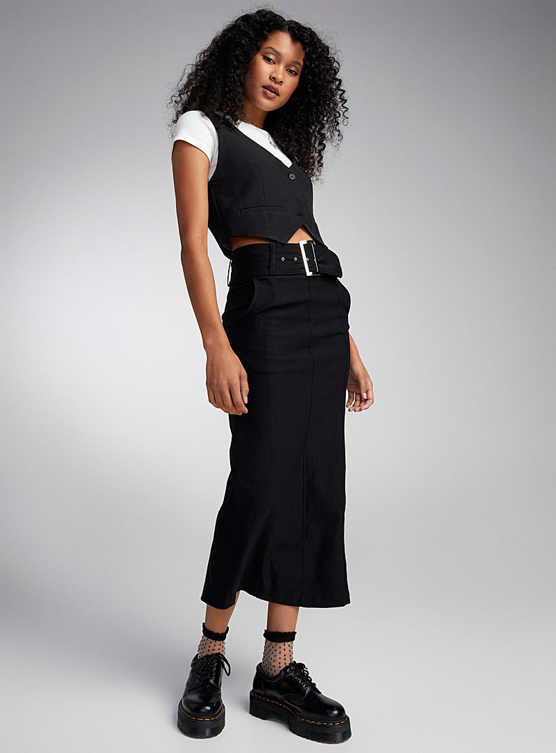 Twik Black Belted long maxi skirt for women