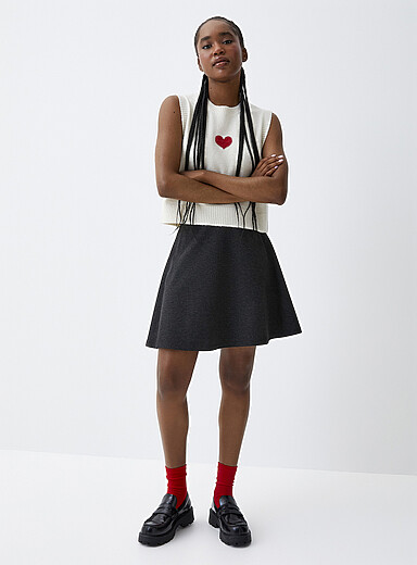 Twik Grey Thick jersey skater miniskirt for women