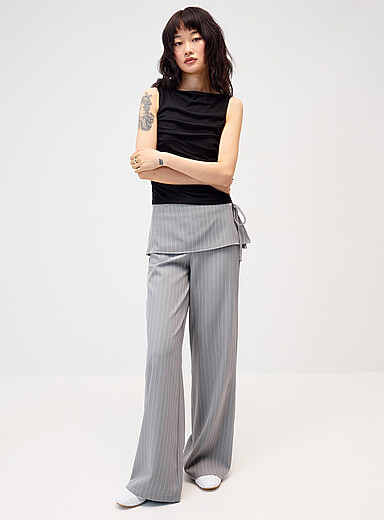 Twik Grey Side tie wraparound dress pant for women