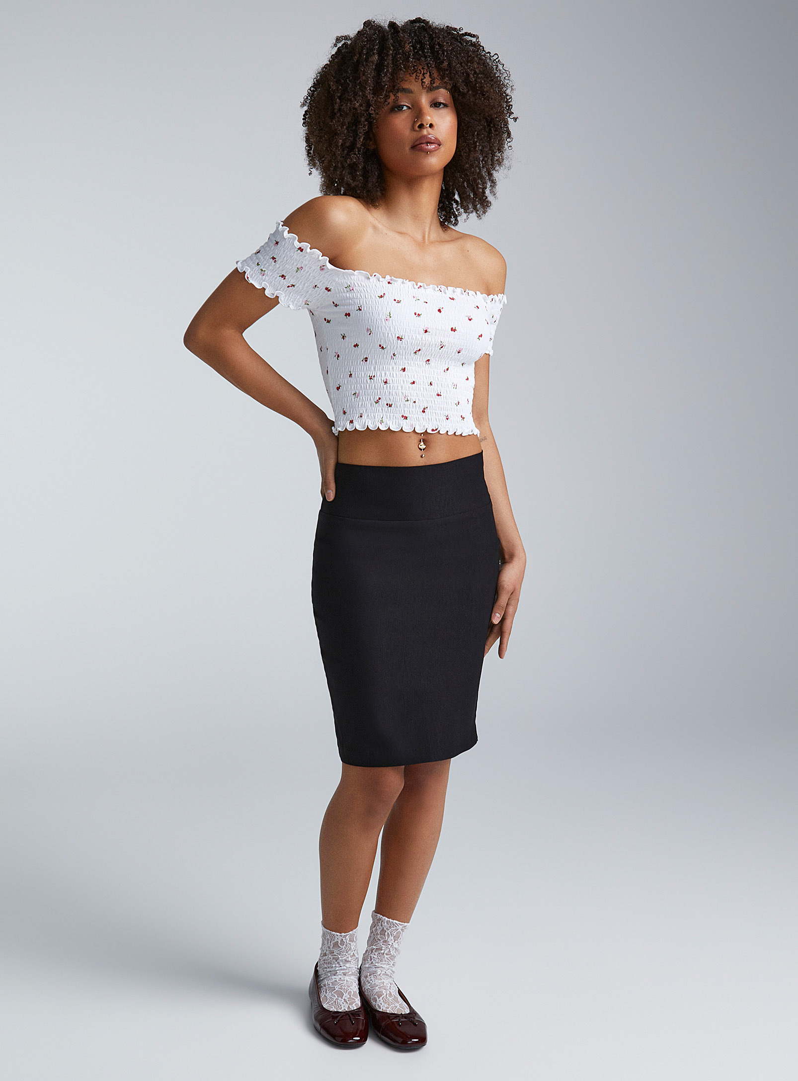 Twik Bengaline Fitted Skirt In Black