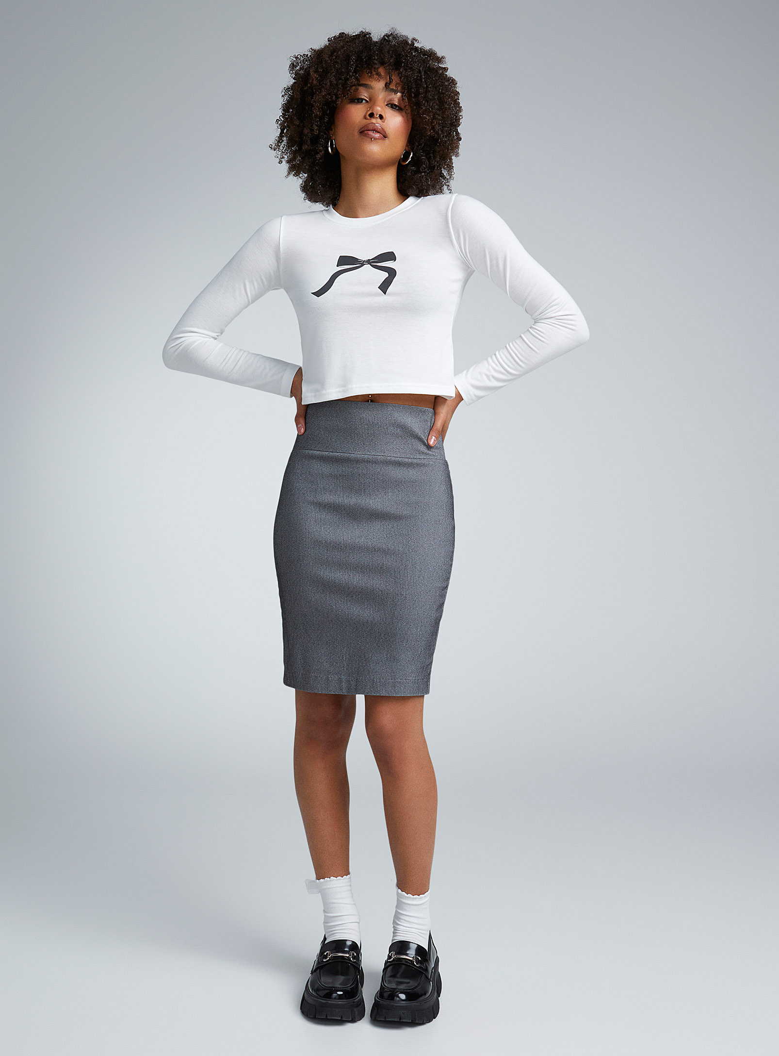 Twik Bengaline Fitted Skirt In Light Grey