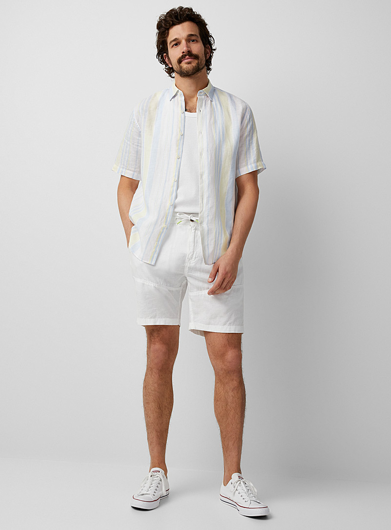 Le 31 White Comfort-waist linen Bermudas for men