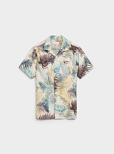Public Beach Assorted cream white Colourful foliage camp shirt for men