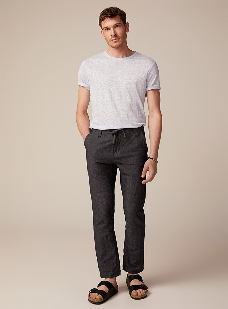 Projek Raw Black Cotton-linen comfort-waist pant for men