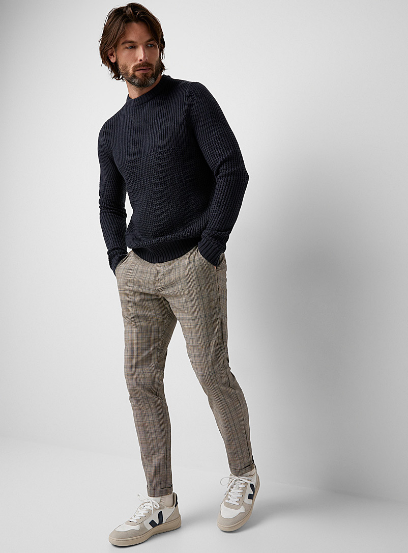 Projek Raw: Le pantalon toile extensible à carreaux Coupe ajustée Brun à motif pour homme