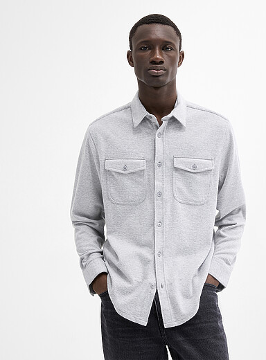 Projek Raw: La surchemise tricot flanelle chevrons Gris clair pour homme