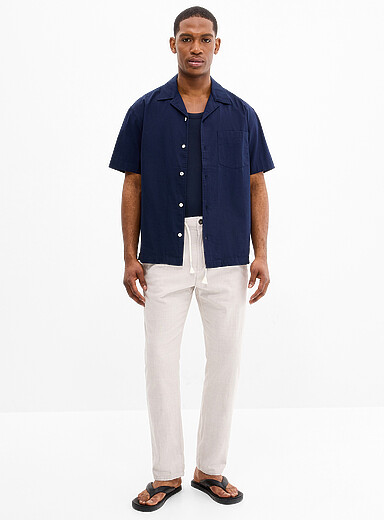 Le pantalon touche de lin carreaux fen&ecirc;tre <b>Coupe &eacute;troite</b>