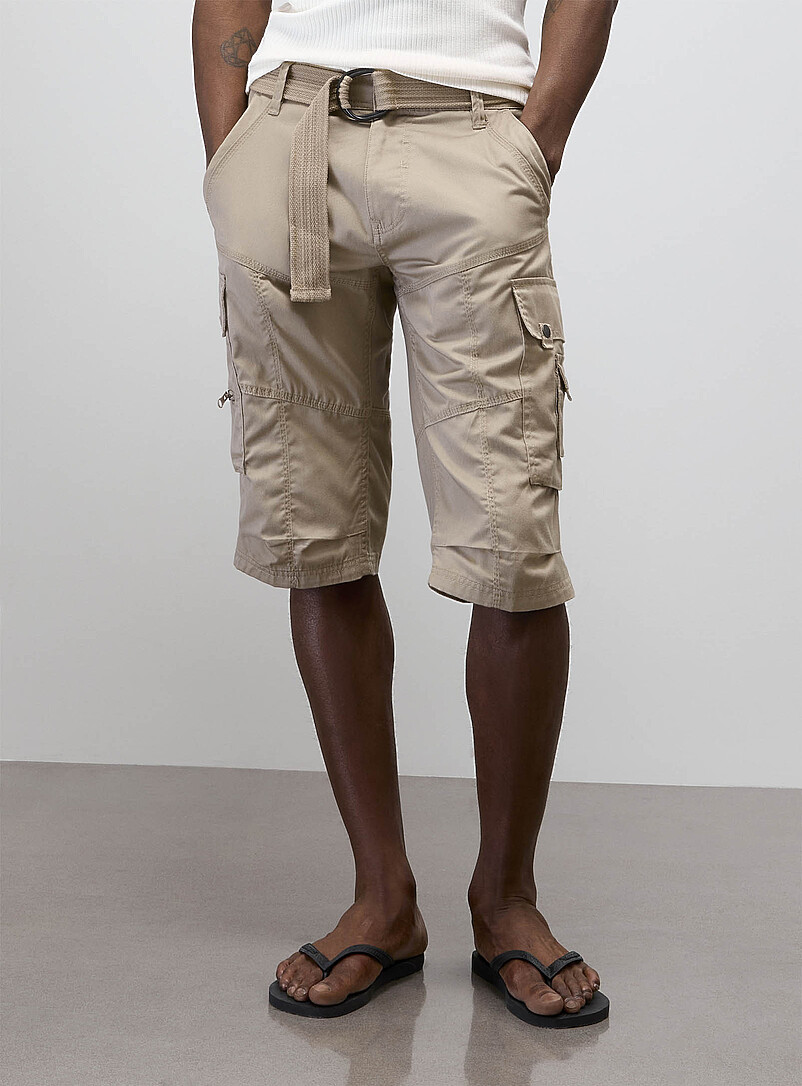 Projek Raw Sand Cargo-pocket belted Bermudas for men