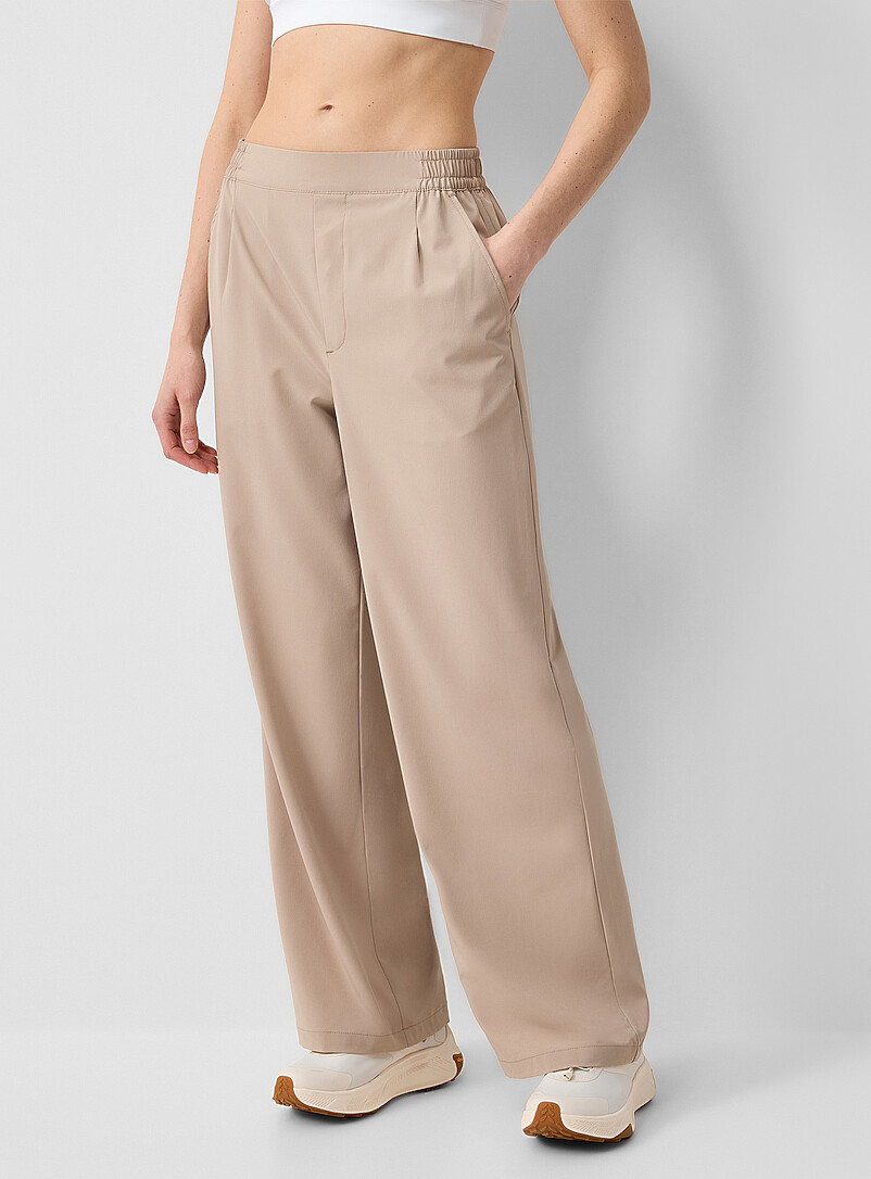 Projek Raw: Le pantalon jambe large toile extensible Noir pour femme